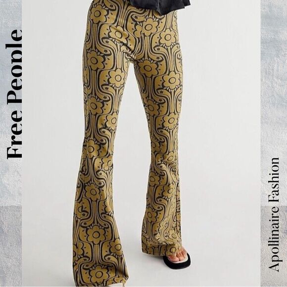 Free People Penny Pull On Jeans Floral Patterned Flare Pants Size 32 New - Picture 1 of 6